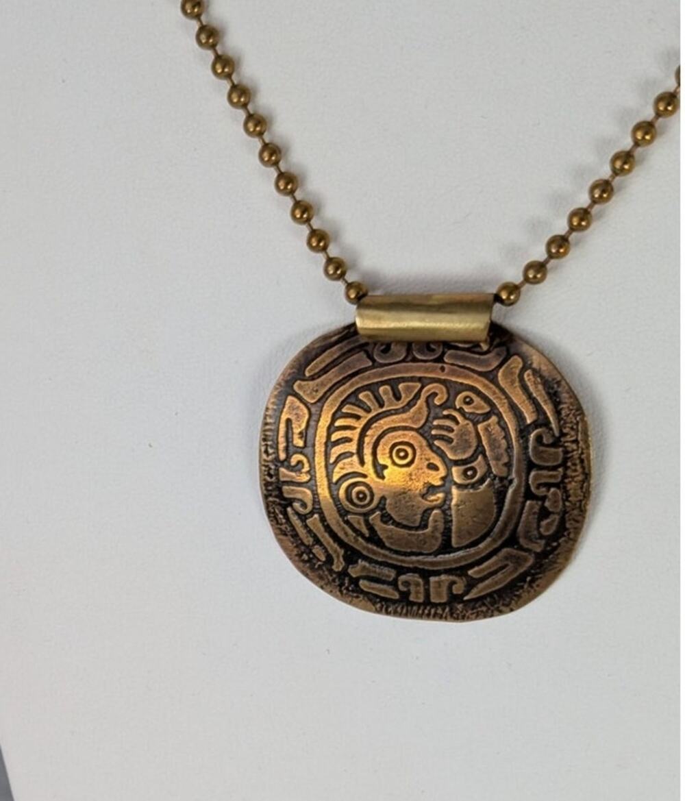 Brass hand etched oxidized pendant 2 x 1.75 ball chain 17"
NWT artisan signed